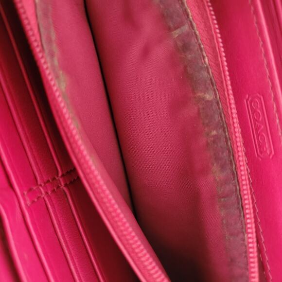 Coach Accordion Zip Around Wallet Pink Red Large Saffiano Leather - Picture 5 of 8